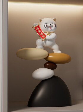 时来运转招财猫摆件办公室客厅电视柜酒柜装饰品乔迁店铺开业礼物