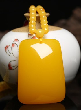 鸡油黄老蜜蜡吊坠玫瑰花长款毛衣链男女款二代蜜蜡水滴民族风挂坠