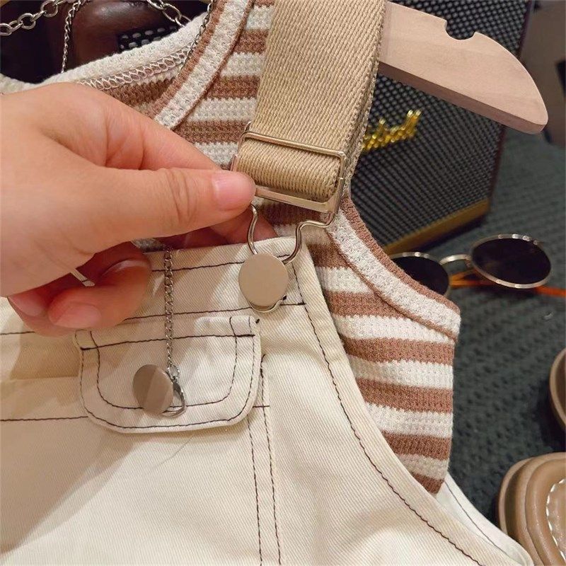 2025韩版女童口袋刺绣套装夏季新款字母条纹打底背带裤背心两件套,淘宝优惠券,粉丝福利购,淘宝优惠卷