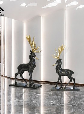 落地大型招财鹿摆件动物雕u塑北欧风酒店售楼部大厅软装装置艺术