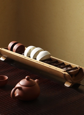 竹制茶杯架老竹双层杯架晾杯架茶壶收纳架茶道摆件展架日式仿古