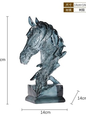 北欧浅蓝色马头树脂摆件后现代酒店别墅展厅玄关动物软装饰品