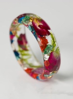 外贸炫彩树脂戒指 森系小清新手工海蓝色金箔色精滴胶戒指