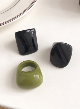 时尚时髦亚克力戒指,几何树脂亚克力戒指 复古绿黑色树脂戒指