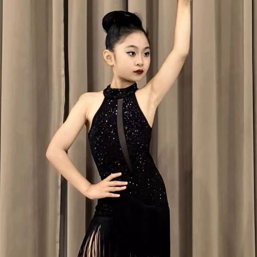 2024新款夏季女童拉丁舞服专业练功服高级感流苏裙套Y装集训演出 - 图1