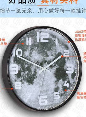 创意简约现代挂钟客厅家用小夜灯感应灯声控时钟夜光静音钟表