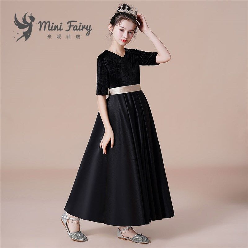 女童黑色钢琴比赛礼服学生管弦乐团表演高端定制公主裙大提琴长款,淘宝优惠券,粉丝福利购,淘宝优惠卷