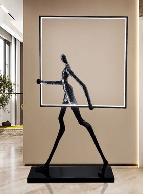 玻璃钢框框发光人物摆件别墅酒店大堂落地雕塑展厅售W楼部软装饰