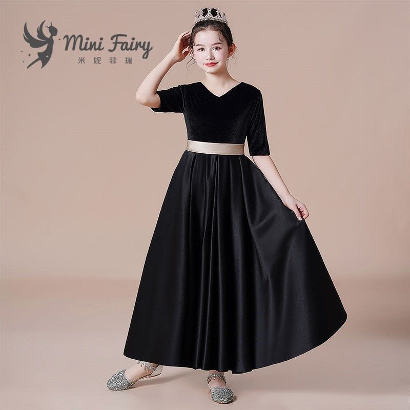 女童黑色钢琴比赛礼服学生管弦乐团表演高端定制公主裙大提琴长款,淘宝优惠券,粉丝福利购,淘宝优惠卷