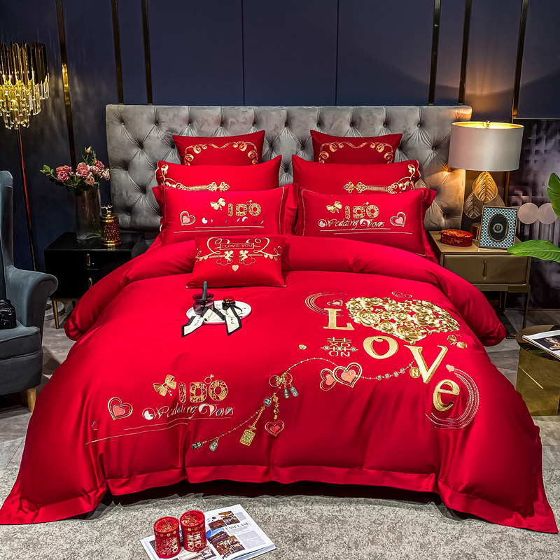 100支全棉长绒棉婚庆四件套结婚喜被子大红色新婚Y礼床上用品,淘宝优惠券,粉丝福利购,淘宝优惠卷