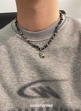 新款天然石串珠款男款毛衣链嘻哈冷淡风锁骨链小众设计感女生项链