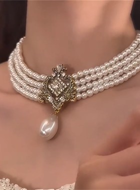 zoozmomo欧美风短项链女复古巴洛克宫廷多层珍珠锁骨链高级感颈链