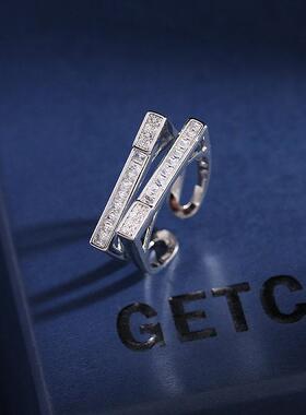 开口可调锆石戒指保色电镀时尚女戒创意设计感平行交错个性食指戒