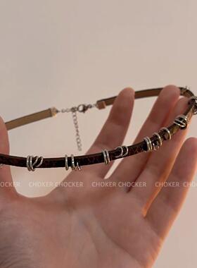 辣妹皮质级感项圈女甜酷辣妹颈链亚文化锁骨链欧美风