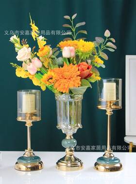 欧式轻奢金色金属烛台三件套装现代客厅餐桌浪漫氛围蜡烛工厂直销