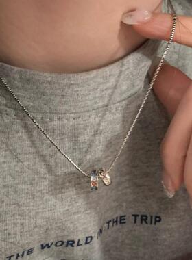 新款彩虹圆环转运珠项链复古潮流彩钻小众个性女式闺蜜锁骨链