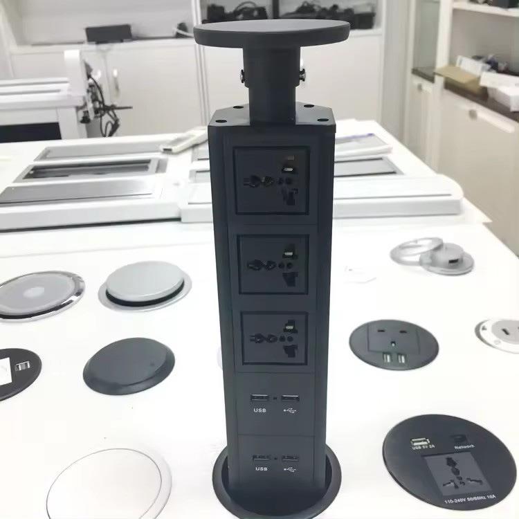 办公桌面提拉式升降插座隐藏暗装扒拉升降排插座多电源立体式插座 - 图1