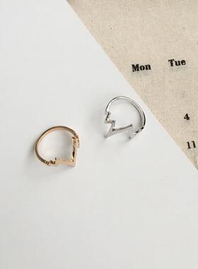 韩版个性简约弯曲闪电戒指 情侣式心电图高低戒指指环尾戒