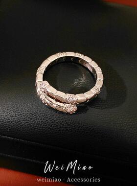 镶锆石爱心花边纹路开口戒指小众级感指环精致气质时尚手饰