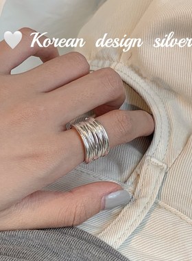 韩国线条交叉宽边戒指女食指纯银轻奢小众设计时尚个性简约高级感