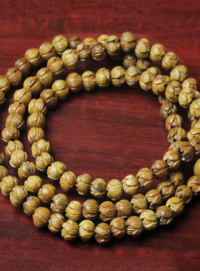 桃木木雕108粒佛珠莲花手链男女多圈念珠手串