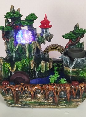 假山流水喷泉客厅招财风水轮开业送礼物现代简约酒柜摆放创意摆件