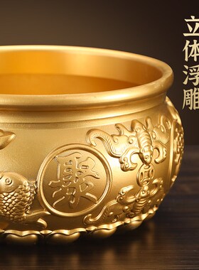 实心铜八福聚宝盆招财聚财客厅办公玄关中式装饰摆件铜制存钱罐