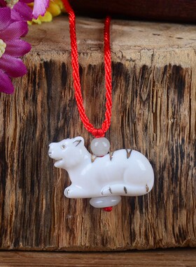 陶瓷白色描金项链女十二生肖吊坠牛年本命年锁骨链牛首饰生日礼物