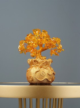 新中式现代轻奢发财树摆件 家里书房电视柜酒柜办公室桌面装饰品