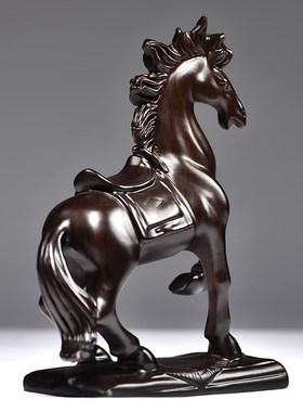 黑檀木雕马摆件实木雕刻工艺品红木生肖动物家居客厅玄关开业礼品