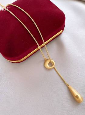 18k真金电镀拉丝水滴可调节项链女简约高级感锁骨链时尚百搭项饰