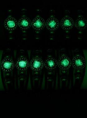 12星座夜光牛皮手链 个性复古编织手串 时光石十二星座皮革手链