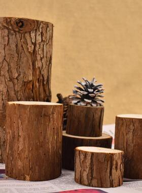 实木带皮杉木小木桩园艺围栏原木石斛种植树桩摆件底座圆辅料耗材