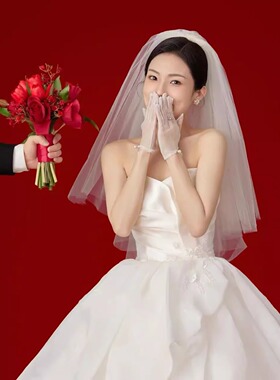 白色头纱领证求婚订婚结婚婚礼新娘主婚纱女轻婚纱法式女生高级感