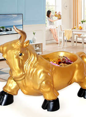 入户门口鞋柜上放钥匙收纳盒创意轻奢玄关办公室牛摆件招财装饰品