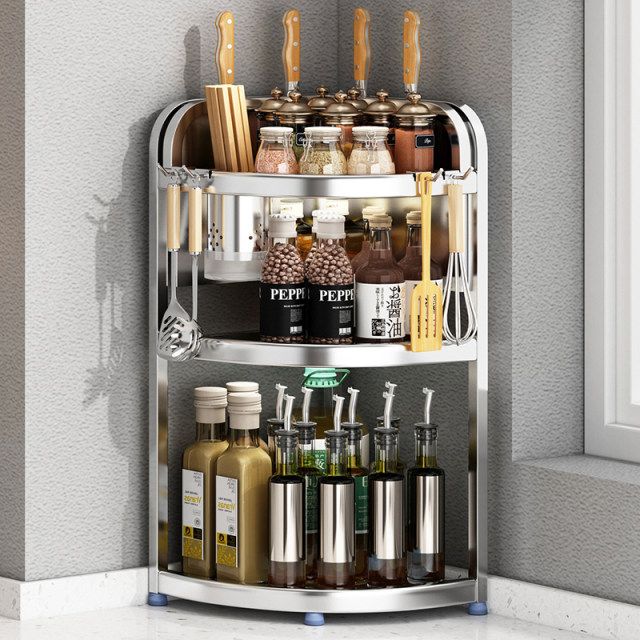304 stainless steel kitchen seasoning storage rack countertop multi-layer wall corner three-leg condiment storage rack chopstick barrel