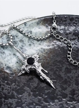 钛钢项链男潮不褪色不规则十字架吊坠小众设计感高级感锁骨链个性