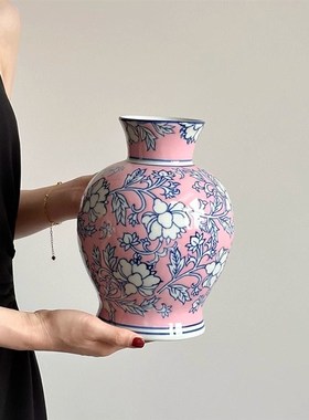 景德镇陶瓷花瓶轻奢高级感青花瓷陶罐水养插花中式客厅桌面摆件