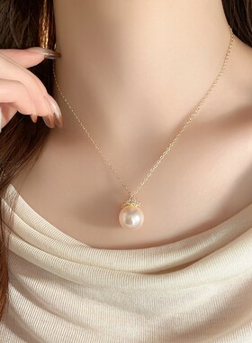 满钻冰雪皇冠珍珠项链女款高级感轻奢颈链吊坠锁骨链2025新款爆款