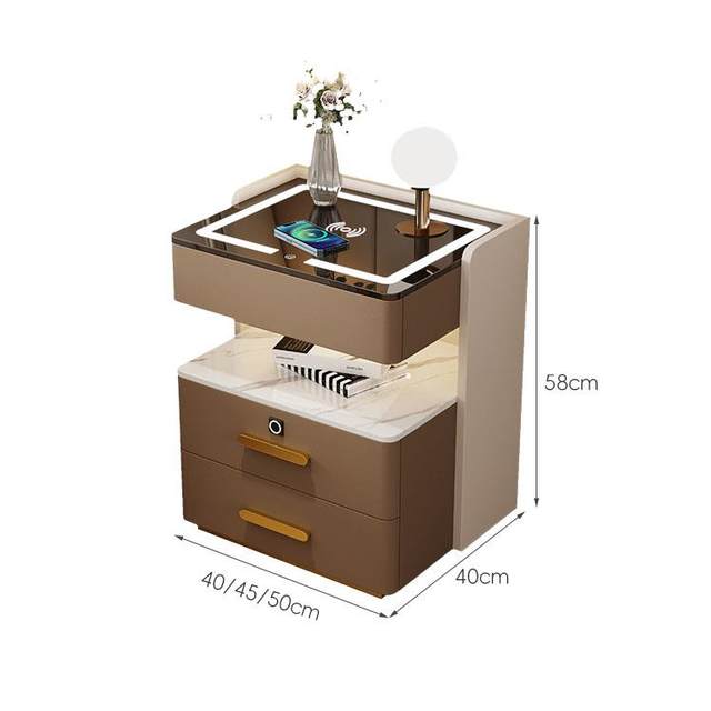 Smart bedside table light luxury simple modern installation-free bedroom charging multi-function storage solid wood storage bedside table