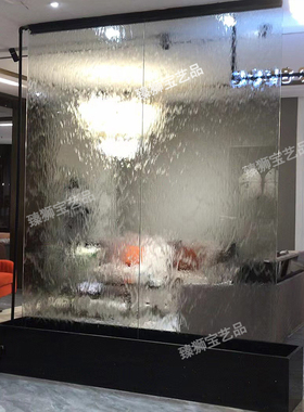玻璃水幕墙流水墙室内景观造景流水隔断墙现O代简约办公室水系屏