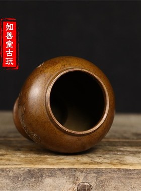 中式古典纯铜花瓶迷p你茶叶罐将军罐小赏瓶中式古典摆件茶道艺术