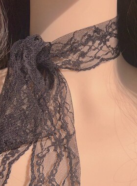 高级感小众设计气质性感黑色蕾丝长款绑带项链颈带项圈飘带窄围巾