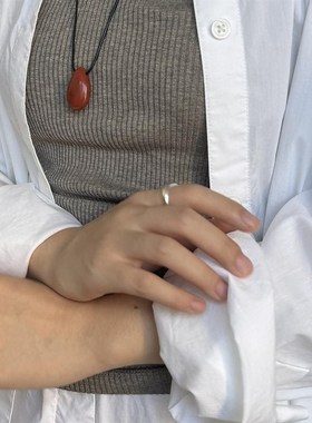 TONE 定制水滴天然红纹石皮绳长项链高级感气质时髦新中式毛衣链