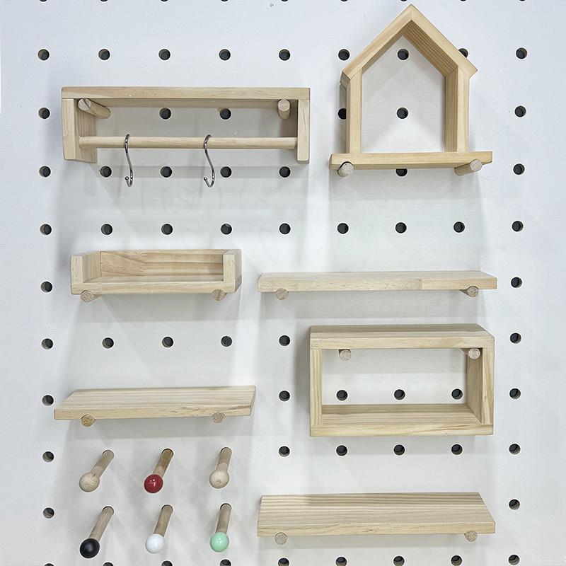 Solid wood hole board accessories custom wall storage bookshelf simple entrance wooden partition hole hanging board rack