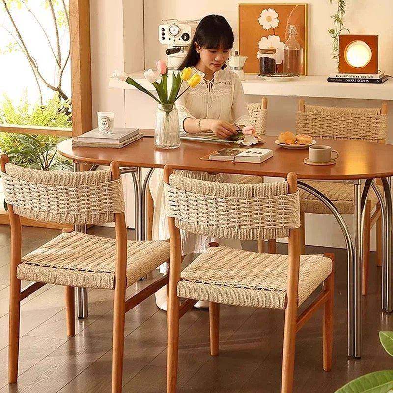 麦田椅中复古实木餐桌椅家用绳藤编靠背椅子设计师小户型极简凳子,淘宝优惠券,粉丝福利购,淘宝优惠卷
