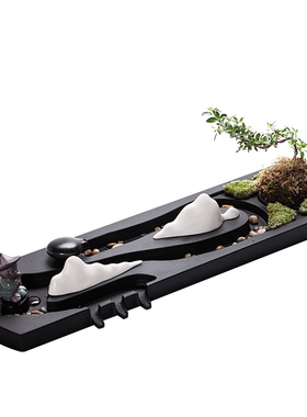 简约现代石槽鱼缸鱼池假r山微景观造景喷泉流水器摆件循环水景配