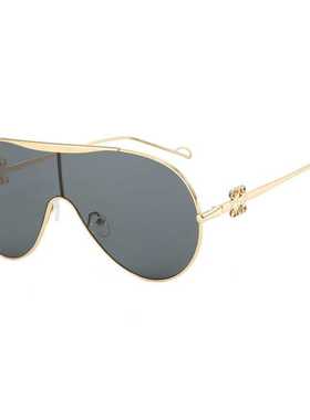 连体太阳镜蛤蟆形欧美大框开车墨镜防晒女高级感金属复古太阳眼镜