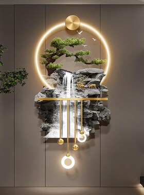 轻奢流水生财进门正对墙壁画立体高档发光玄关装饰画走廊过道挂画