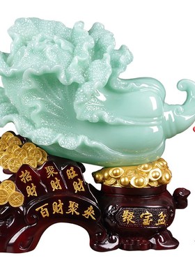 百财聚来玉白菜摆件聚宝盆家居玄关装饰客厅电视柜开业乔迁礼品